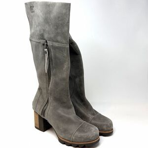 Sorel Addington Boots Womens Gray Leather Tall Heel Zip Size 8 NL2301-005